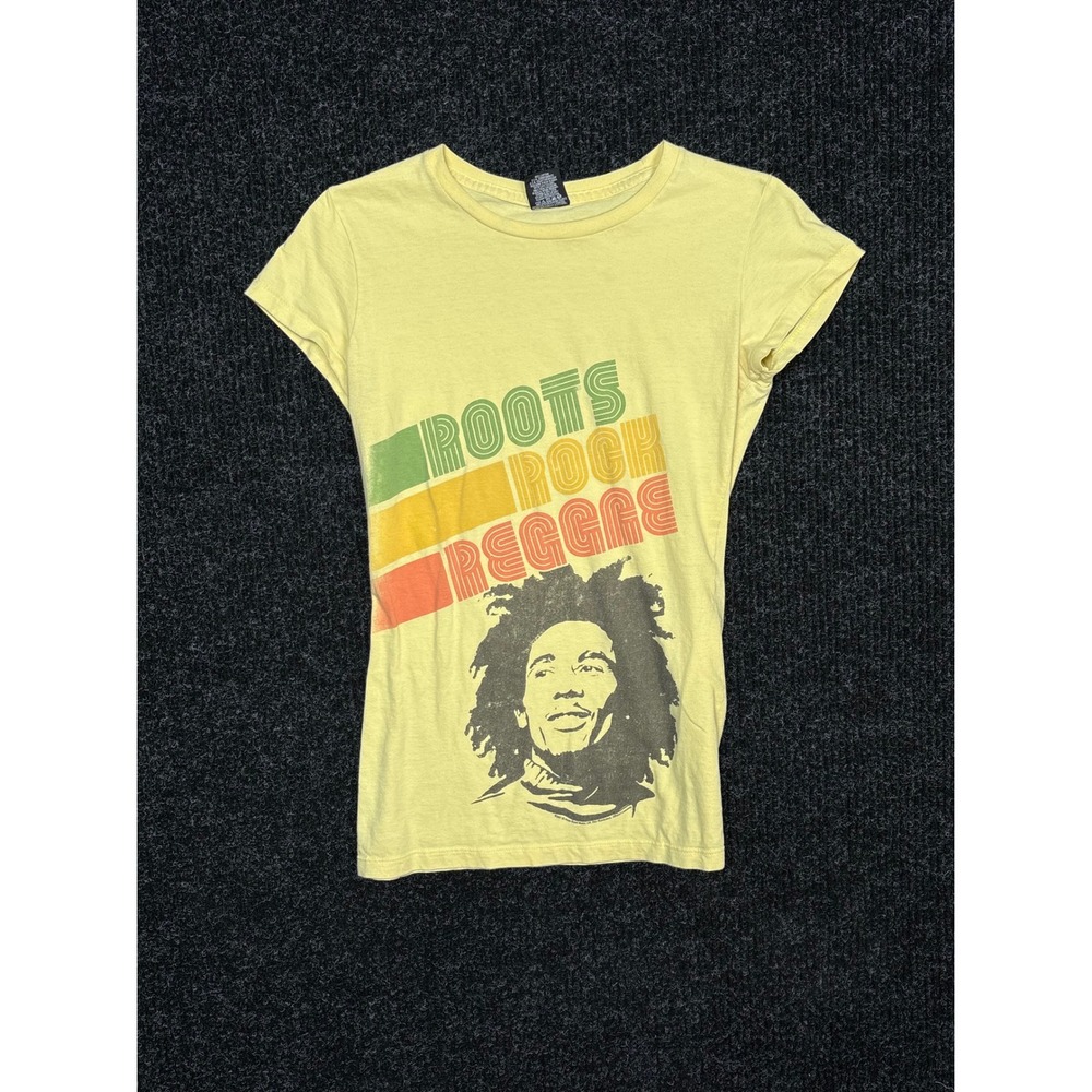Zion Rootswear Bob Marley Roots Rock Reggae Graphic T-Shirt Yellow Women Size M